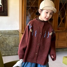 兒童冬季C字刺繡開襟衫