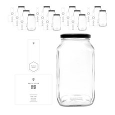 方形香櫞蜂蜜瓶1500g+黑蓋+簡約栗子蜂蜜L貼+封口貼套組, 12組, 1.18L