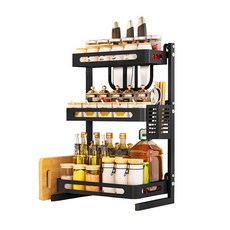 3層多用途餐具調味料收納架, 黑色, 1個