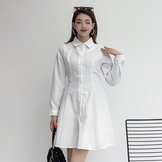 더시럽 여성용 슬림 백 리본 셔츠 A라인 원피스
