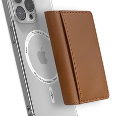 EXCCI 高級 MagSafe 相容三折支架手機皮革卡夾手機殼, 棕色, 1個