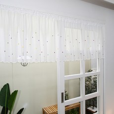 daheim 彩色圓點刺繡短窗簾, 白色