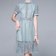 페이퍼먼츠 퍼프소매 플라워 패턴 펀칭 자수 레이스 원피스 00483