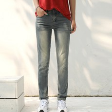 BBAEBBAE 女款自然水洗超彈力直筒牛仔褲