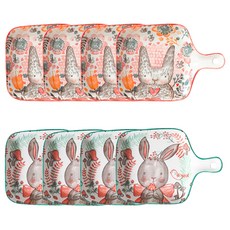 Willive 動物角色陶瓷單柄盤 2種組, 紅色(方形)+薄荷綠(方形), 4組