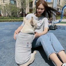 Saecoming 小熊情侶裝 休閒狗狗衣服 + 飼主T恤套組, 灰色