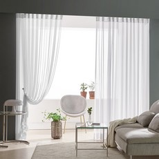 VIEW HOUSE 浪漫雪紡素色掛鉤式窗簾, 白色