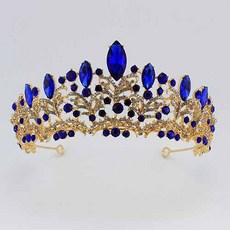 Damon 簡約珠飾點綴新娘皇冠 MNB021, 金藍色, 1個