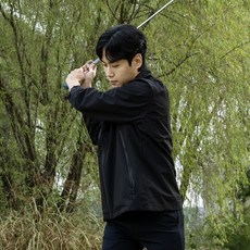 Nature Mate男款高爾夫服 高爾夫雨衣 立領輕量揮桿夾克, 黑色, 1個