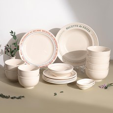 4人用Lettering Recipe法式陶瓷碗盤組, 白色, 紅色, 綠色, 1組, 18p 板