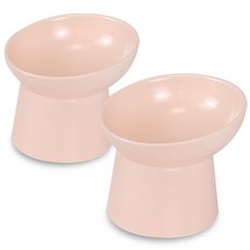MONAGIO 寵物斜圓形陶瓷高架碗組, 2個, 杏色