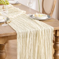 바른리빙 플로우링 쉬폰 테이블러너, 아이보리, 1개, 90 x 300 cm