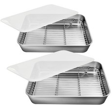 Kitchen9 304不鏽鋼大型料理盤, 2個, 方形托盤 + 網架 + 蓋子