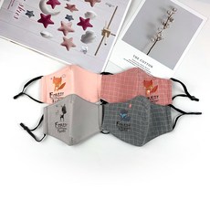 Blue Industry Co 孩童印花防寒口罩 格紋 2入+素色 2入