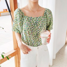 THE SIRUP 方領花朵圖案雪紡襯衫