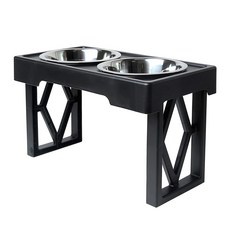 Belrian寵物可調節高度餐具架 2格, 黑色, 1個