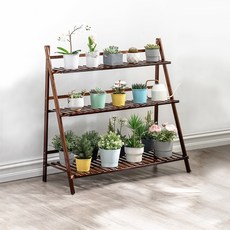 에버하우스 원목 인테리어 접이식 화분 선반 받침대 L, 브라운, 3단