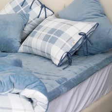 베이직톤 극세사 고정형 침대패드, 블루