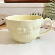 Daparang 可愛蝴蝶結提把大容量湯碗拉麵碗多功能碗 HJ1273, 奶油色, 1個