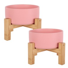 DING DONG PET 寵物現代&大理石紋陶瓷餐具 雙層單口 高級款 L, 粉紅色, 2個