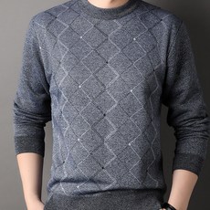 MarketA 男性菱格圓領刷毛針織衫