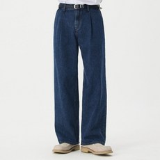 86로드 남성용 리얼 와이드 원 턱 면 데님 팬츠