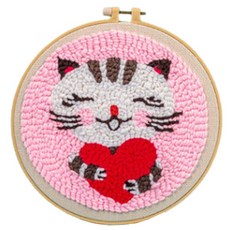 DIY 양모 자수 초보자용 21cm, 1세트, 화이트고양이