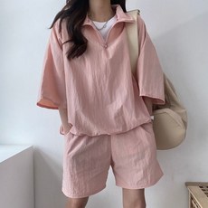 富家姐姐風防風涼感寬鬆短袖+短褲套裝