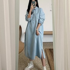 BONBONSTORY 孕婦牛仔襯衫連身裙