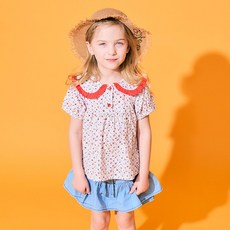 Lala Amang 女童款格紋小花荷葉領襯衫