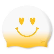 SD7 矽膠愛心微笑漸層黃色泳帽, 白色