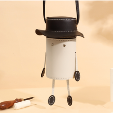 DARUMEE DIY帽子人物造型皮革斜背包, 白色, 1個