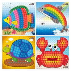 PLAYCORN 馬賽克板製作4件組 動物2 海洋, 熱帶魚, 海豚, 烏龜, 螃蟹, 1套