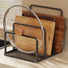 라보비아 주방 수납 조리대 정리 도마 조리도구 받침 냄비뚜껑 거치대 3칸 18 x 20 x 16 cm, 블랙, 1개