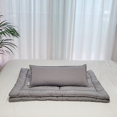 ahtty blanc 兒童用雙面莫代爾寬版枕頭套2入 + 枕芯 + 薄棉被組合, 灰色