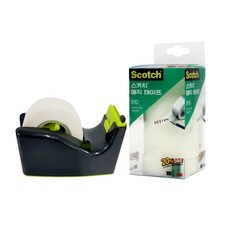3M Scotch 自動裁切膠帶台+隱形膠帶 18mm*32m 6入, 黑色+綠色(Cutter), 1組