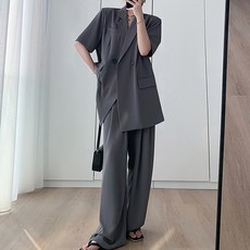 Papermints 飄逸夏季正裝短袖外套 + 寬褲套裝 10542