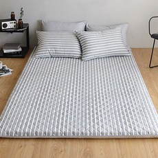 SHEZ HOME 條文菱格織紋床墊套, 灰色的