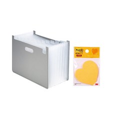 deLi 手風琴文件夾+心形便利貼, 灰色（文件盒），眨眼心橙色（便利貼）, 1套