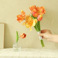 Scent Basket 人造花 Verni 盛開鬱金香花束 + 胸花組, 夕陽, 1套