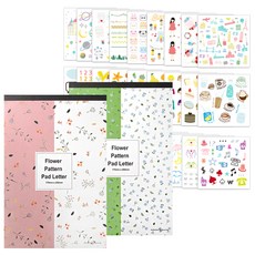 花卉圖案襯墊紙 2p + Daquins 貼紙套裝 28, 1套, 混色（貼），隨機發貨（郵費）