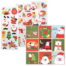 快樂聖誕卡片9款 + 聖誕長版裝飾貼紙3p組, 1套, 隨機出貨(裝飾貼紙, 卡片信封)