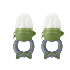 BeBeLock 小豬造型咬咬樂輔食器兩入組(附收納盒), 橄欖, 2組