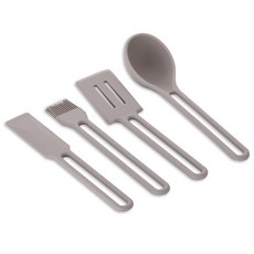 Reborn.J 真棒矽膠炊具 4 件套, 抹刀+油刷+鍋鏟+湯匙, 灰色, 1組