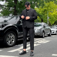 FIVELARGE 男款大尺碼寬鬆版紋理基本款西裝套裝