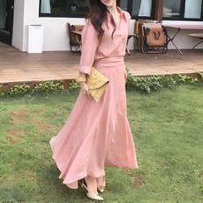 ViVEMO Rije 自然風襯衫 + 長裙兩件式套裝 11375