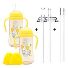 soonsooa Pantone系列PPSU材質吸管杯 300ml+吸管蓋+吸管+吸管刷, 黃色(吸管杯), 2組