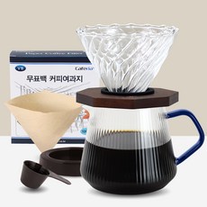 카페리아 투웨이 옥타곤 커피 핸드드립세트 C8PV, 1세트, 플리츠 유리서버 600ml + 커피드리퍼 팔각 + 커피여과지 V형 + 커피계량스푼 + 드리퍼받침대