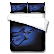 個性吉他印花被套+枕套 2入, 混合顏色