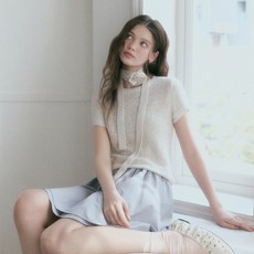 Roem 女款花朵領帶 + 短袖套頭針織衫